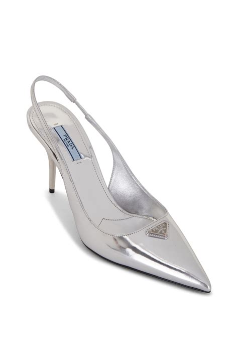 silver prada slingback